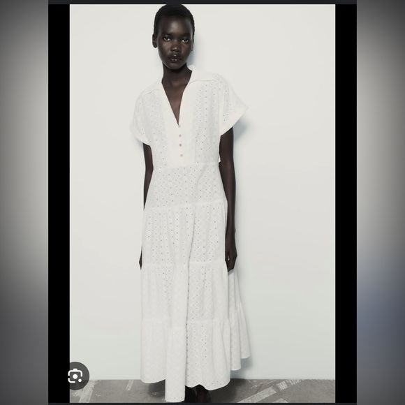 Zara Dresses & Skirts - ZARA OPENWORK EMBROIDERED MIDI SHIRT DRESS